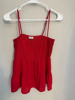Paper Crane Red Smocked Tiered Spaghetti Strap Camisole